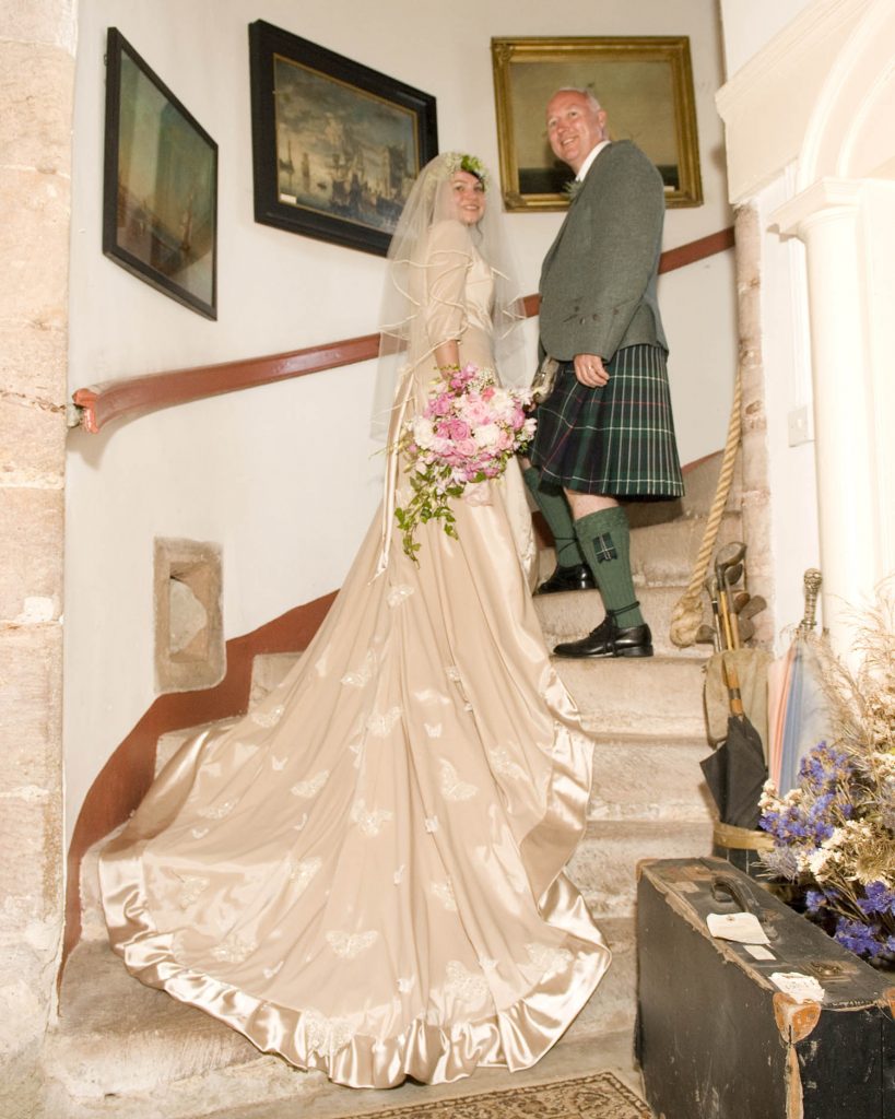 Bride and Groom on the stairs